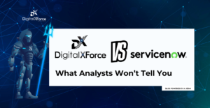DigitalXForce vs ServiceNow GRC comparison blog post banner showing AI Jedai avatar / XForceGPT and the title of the blog